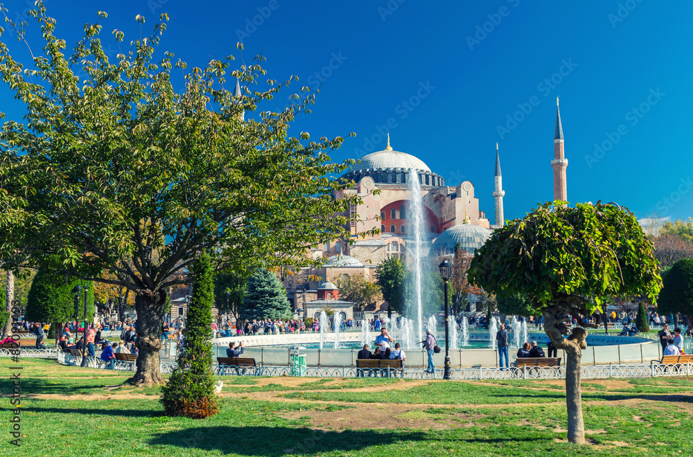 ISTANBUL - SEPTEMBER 22, 2014: Hagia Sophia Museum with tourists