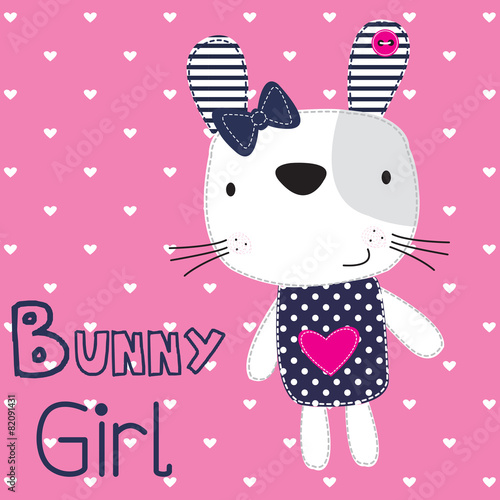 cute bunny girl with heart vector illustration