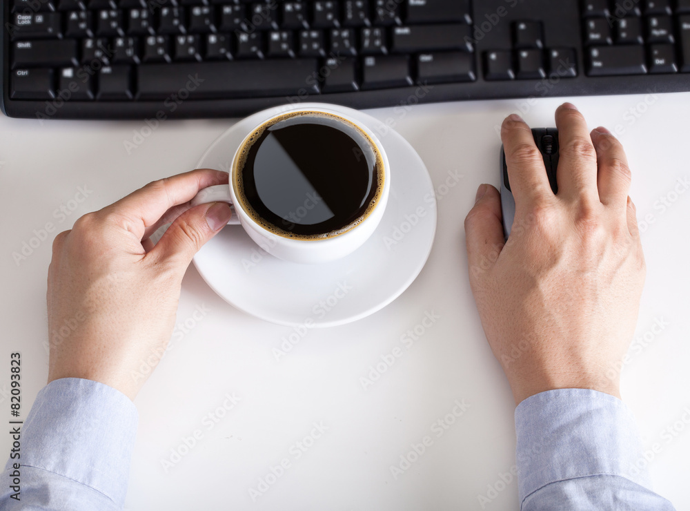 working man with a cup of coffee working man with a cup of coffee