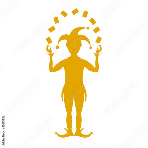 Orange silhouette of Joker playing with cards