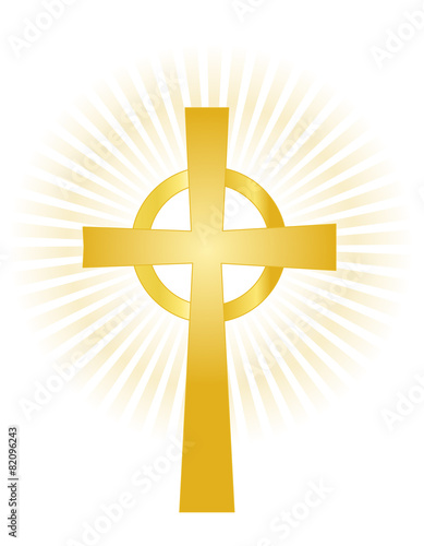 Golden cross  on white