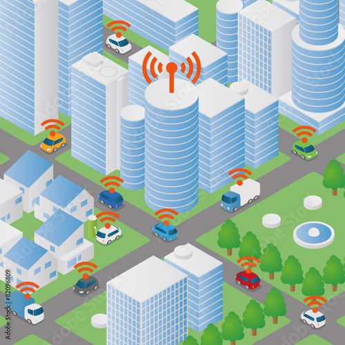 Wireless network of vehicle image illustration, Connected Car