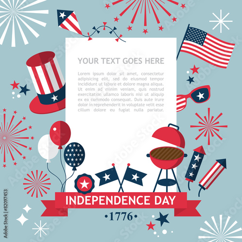 4th of July, Independence Day of the USA, party invitation templ