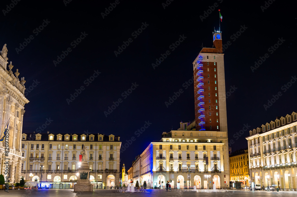 Castello Square in Turin at night - Italy