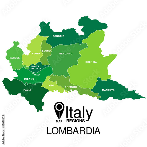 Regions map of Italy. Mappa delle regione Lombardia photo