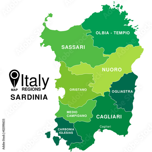 Regions map of Italy. Mappa delle regione Sardinia