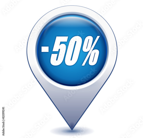 moins 50 pour 100 sur marqueur géolocalisation bleu