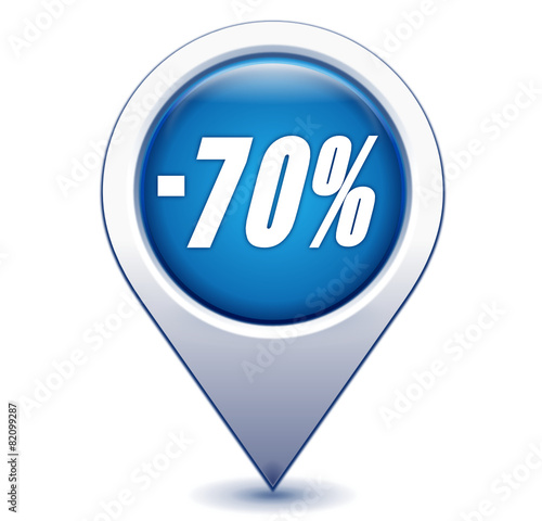 moins 70 pour 100 sur marqueur géolocalisation bleu