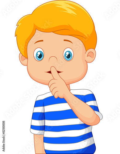 Cartoon boy with finger over his mouth photo