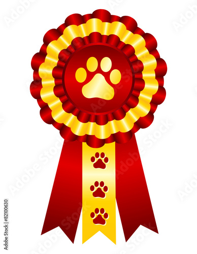 Dog award ribbon red and gold