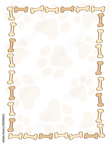 Dog bone pattern border / frame on paw prints background