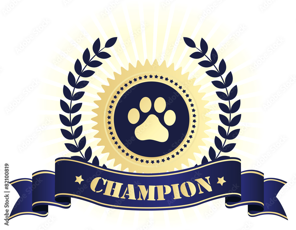 Champion seal with paw print Stock Vector Stock
