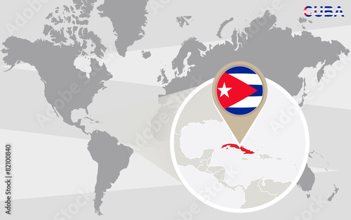 World map with magnified Cuba