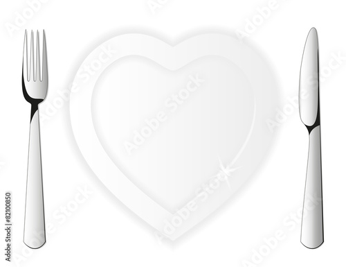 Plate in the shape of a heart & Cutlery