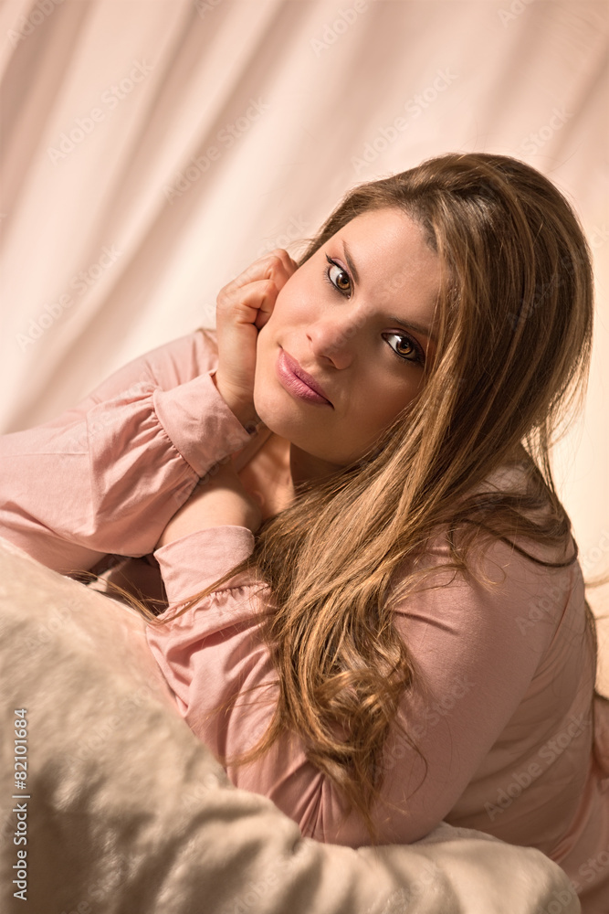 Girl in a pink background Girl in a pink background