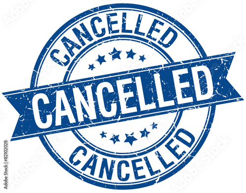 cancelled grunge retro blue isolated ribbon stamp