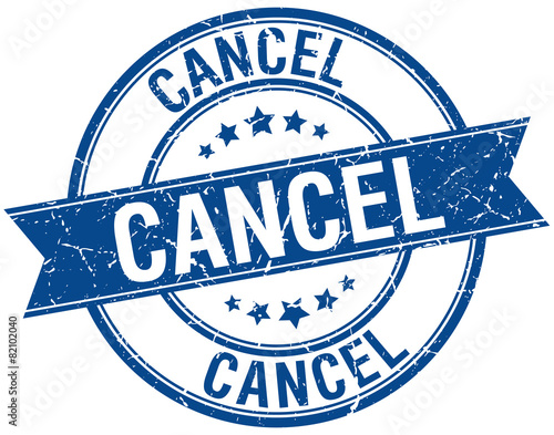 cancel grunge retro blue isolated ribbon stamp