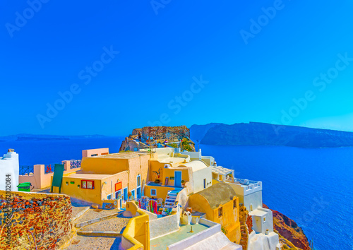 View to the sea from pictorial Oia in Santorini island in Greece