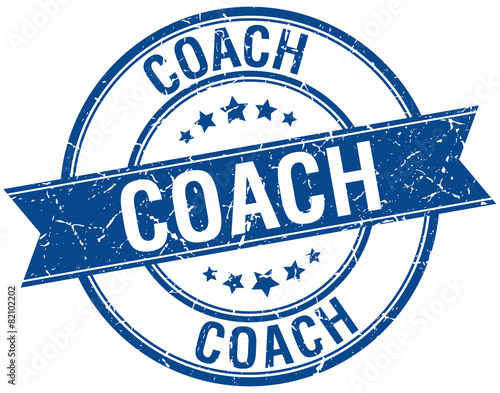 coach grunge retro blue isolated ribbon stamp