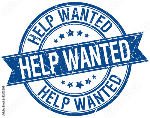 help wanted grunge retro blue isolated ribbon stamp