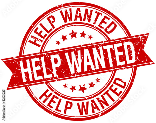 help wanted grunge retro red isolated ribbon stamp