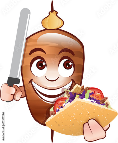 Lachender Dönerspieß mit Döner im Fladenbrot und Messer