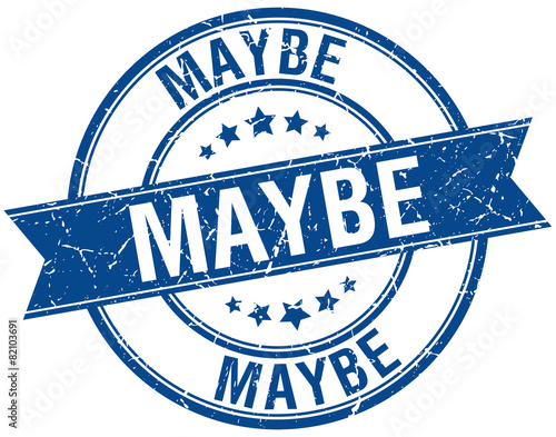 maybe grunge retro blue isolated ribbon stamp