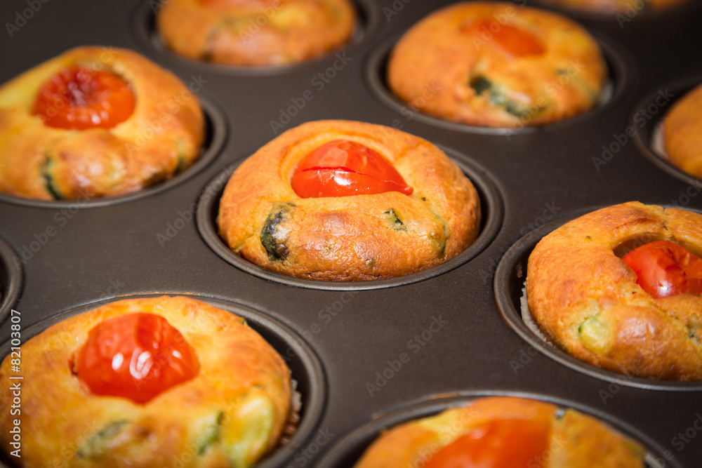 Muffin with zucchini and cherry tomatoes Muffin with zucchini and cherry tomatoes