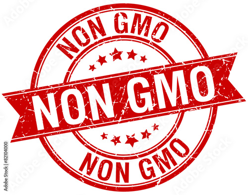 non gmo grunge retro red isolated ribbon stamp
