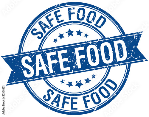 safe food grunge retro blue isolated ribbon stamp