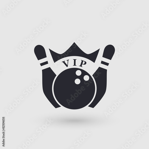 Icon bowling with crown. Inscription VIP . Pictogram pointer.