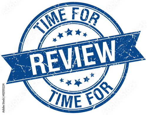 time for review grunge retro blue isolated ribbon stamp