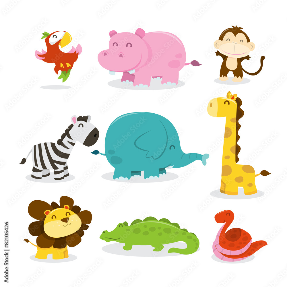 Obraz premium Happy Jungle Animals Icons