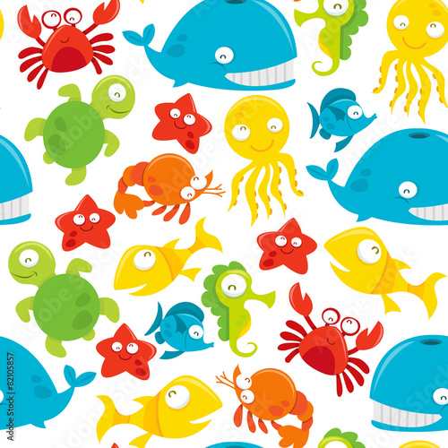 Happy Silly Cute Sea Animals Seamless Pattern Background © totallyjamie