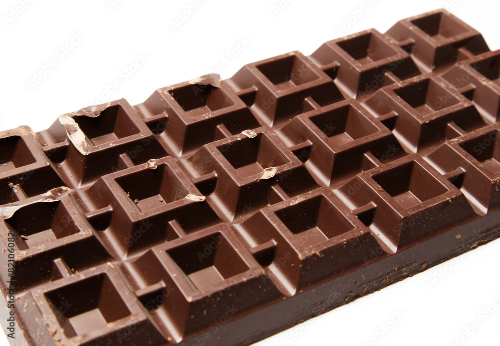 Big plate of dark chocolate on white background Big plate of dark chocolate on white background