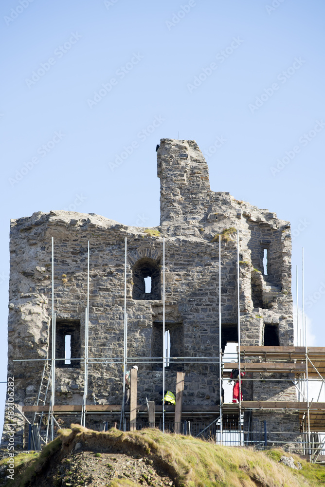 ballybunion castle with work men scafolding ballybunion castle with work men scafolding