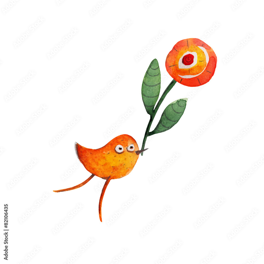 Bird with flower. Vector