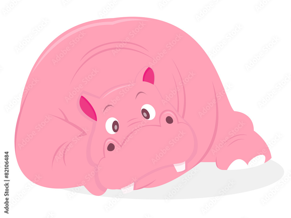 Cartoon Pink Hippo Front Facing Lying Down Cartoon Pink Hippo Front Facing Lying Down