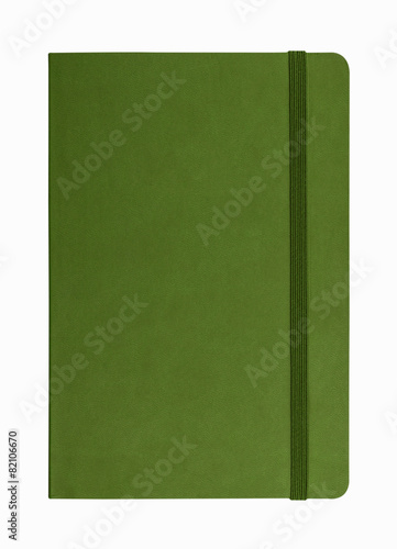 green leather notebook isolated on white background