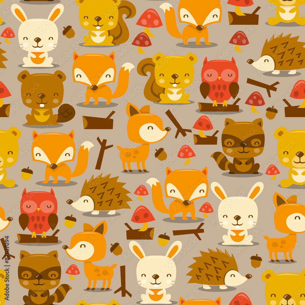 Super Cute Woodland Creatures Seamless Pattern Background Super Cute Woodland Creatures Seamless Pattern Background