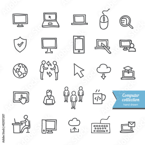 Hand drawn computer icons collection: interface icons