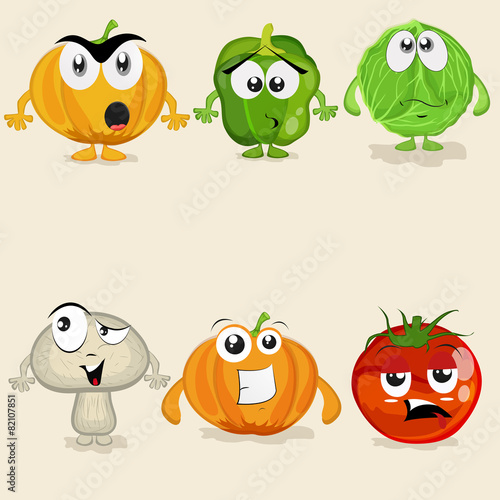 Set of colorful vegetable with different expression.