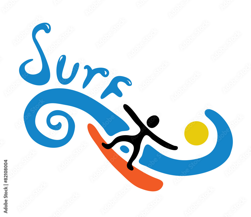 Obraz premium surfer on the wave, vector illustration