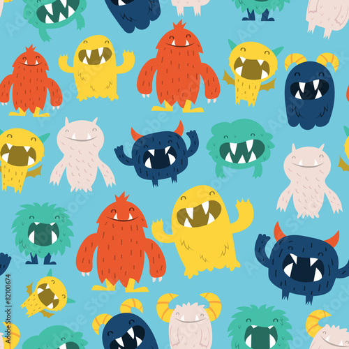 Cute Furry Monsters Seamless Pattern Background