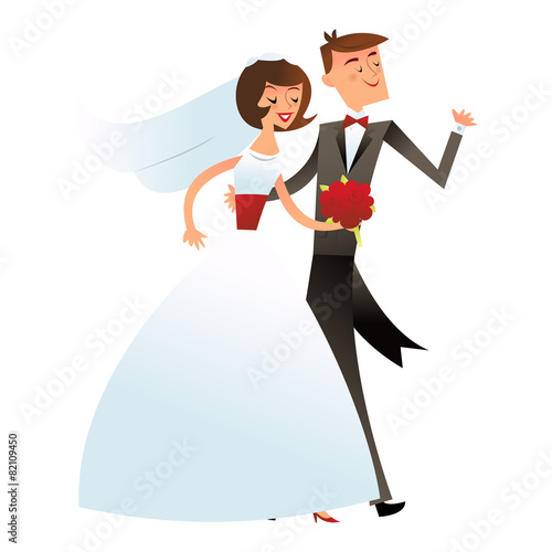 Retro Mid Century Modern Happy Wedding Couple