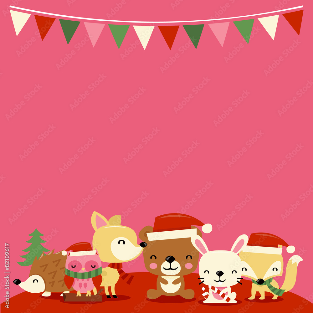 Christmas Woodland Creatures Party copy space Christmas Woodland Creatures Party copy space