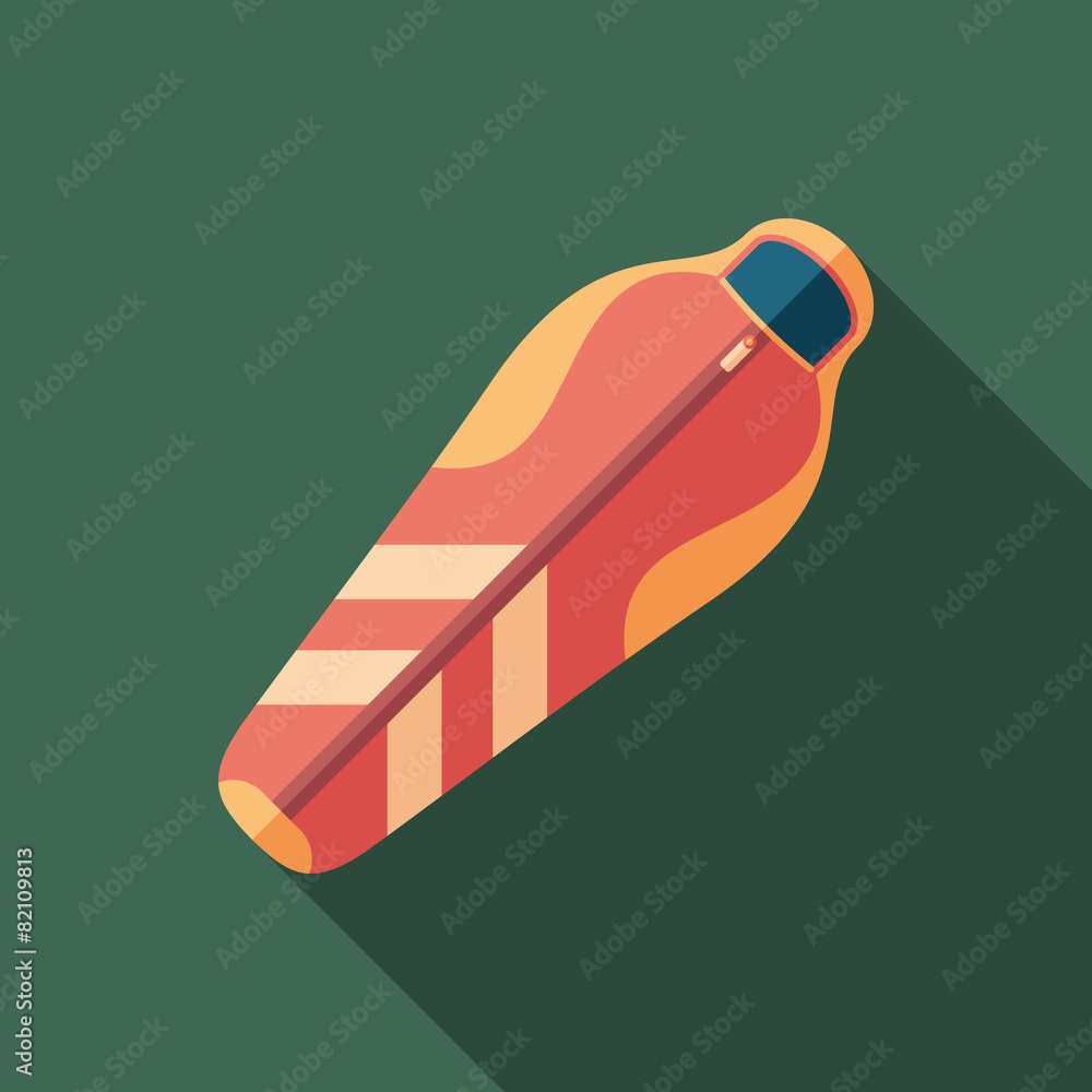Sleeping bag flat square icon with long shadows. Sleeping bag flat square icon with long shadows.