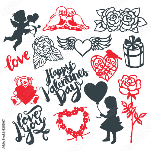 Valentine's Day Silhouette Design Elements Set