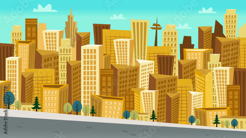 Cartoon Style Day Cityscape with Kooky skyscrapers