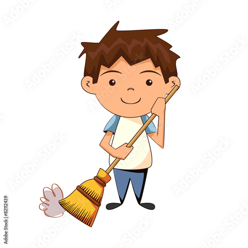 Child cleaning, sweeping